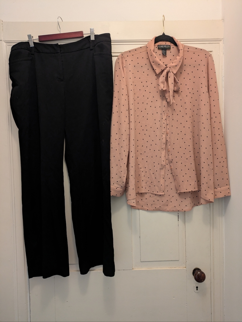 Forever 21 Pink w/ Black Polkadots Blouse w/ Bow- 1 X - Picture 4 of 4